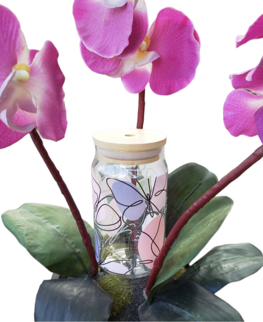 BOHO Butterfly Glass Cup W/Bamboo Lid and Straw