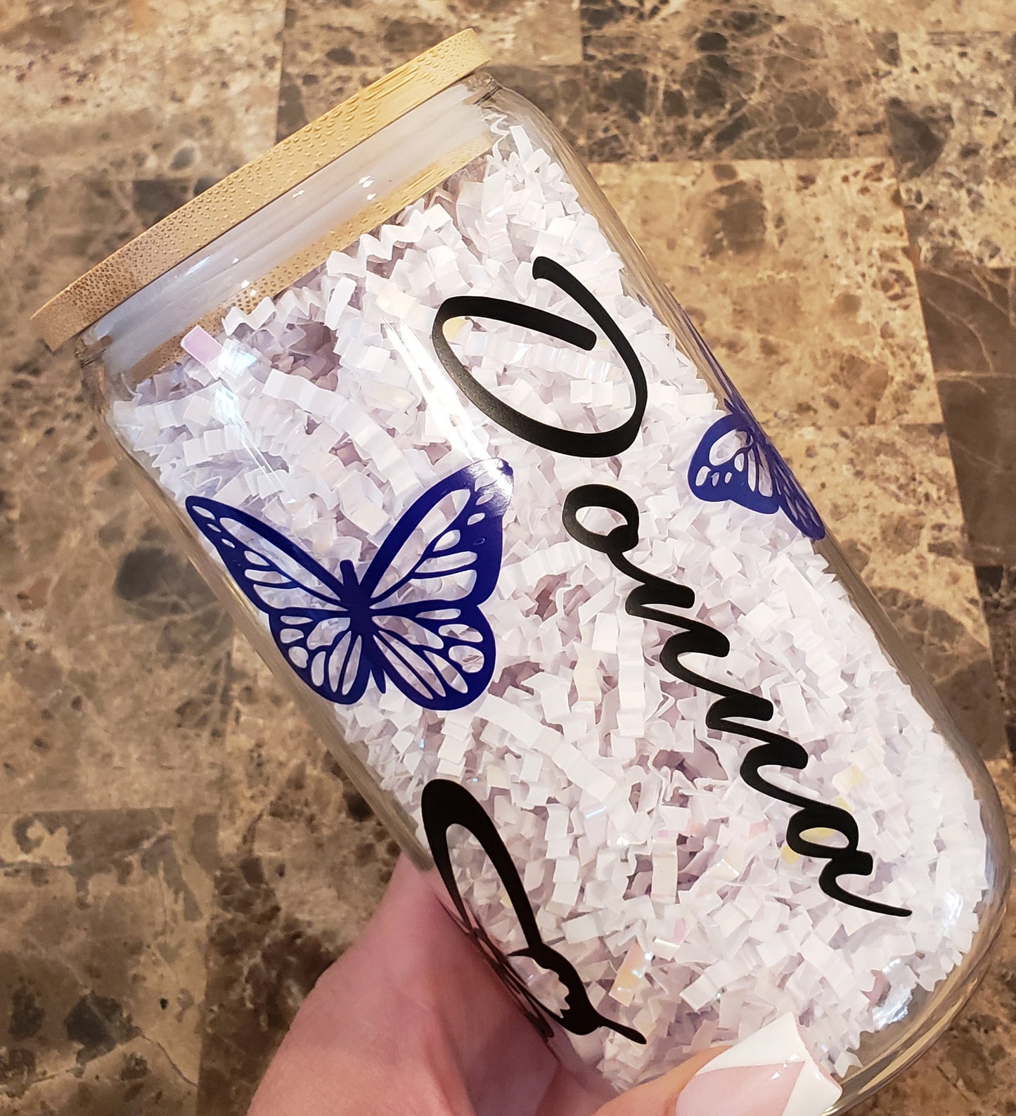 Butterfly Glass Cup With Name