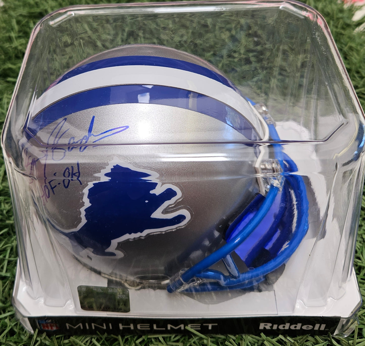 BARRY SANDERS ( Visor) Signed Detroit Lions Mini Helmet w/HOF 04 - SCHWARTZ