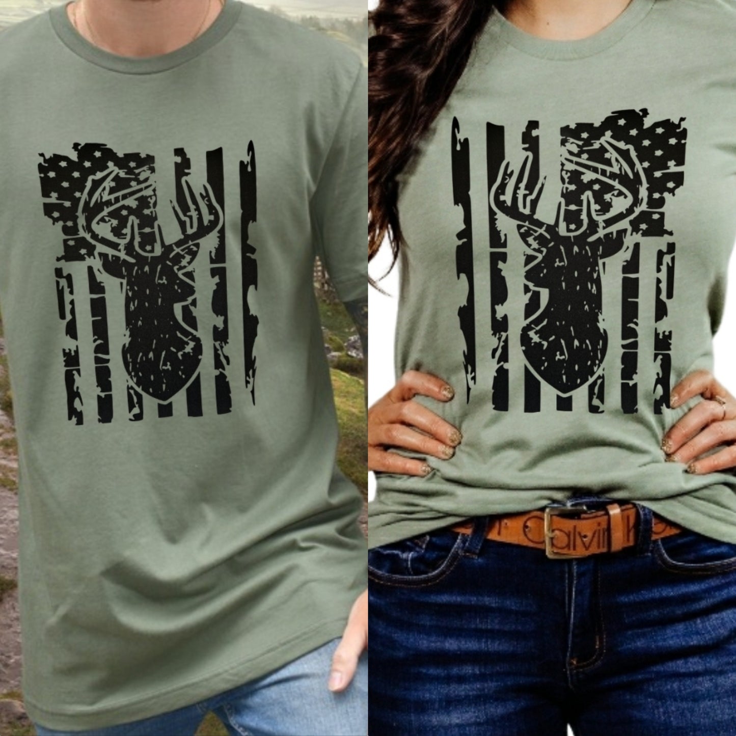 Hunting Distressed Flag Heather Sage Unisex Tshirt