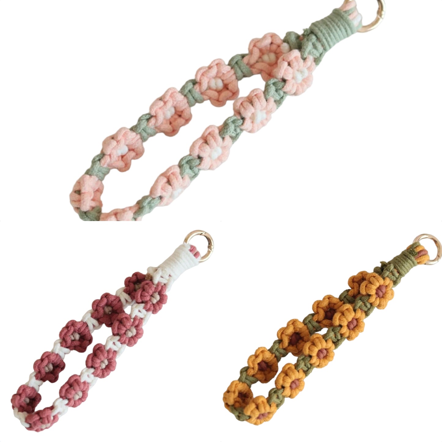Flower Cotton String Knitting Bag Pendant Keychain