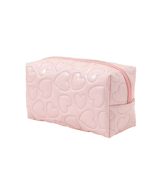 Pink Heart Quilted Makeup Bag