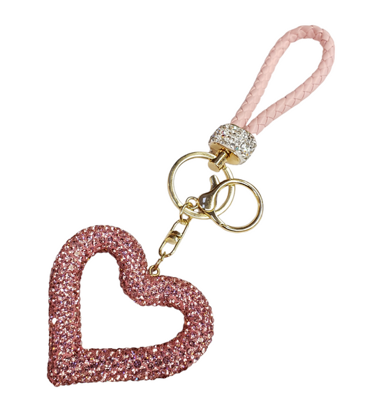 Diamond Hollow Pink Heart Keychain