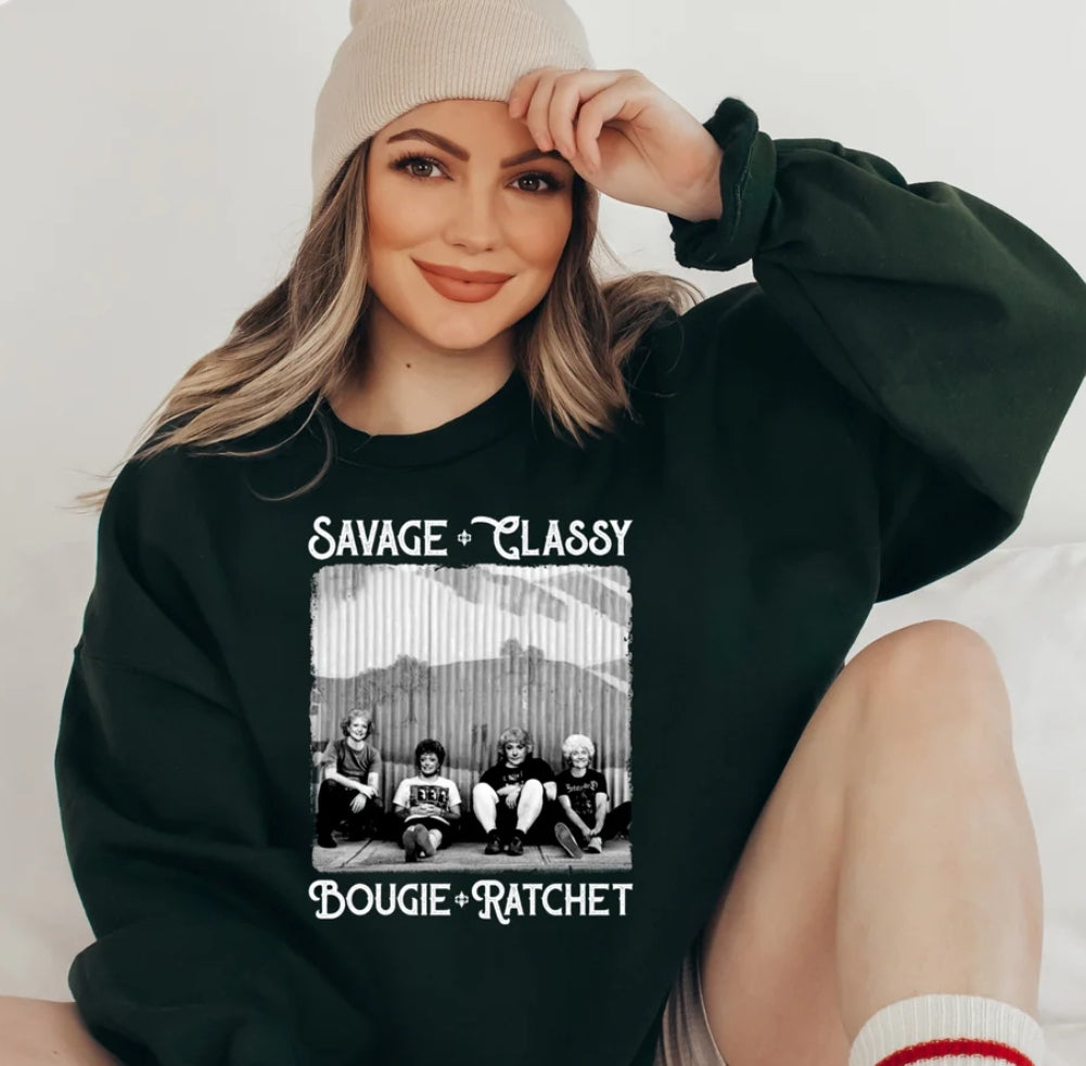 Savage, Classy, Bougie, Ratchet Black Crewneck Sweatshirt