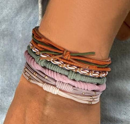10pc Boho Knotted Bracelet/Hair Ties