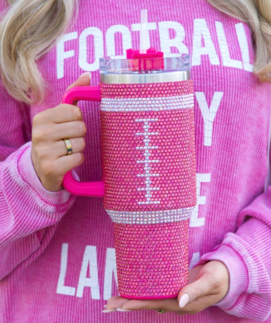 Rhinestone Football Tumblers