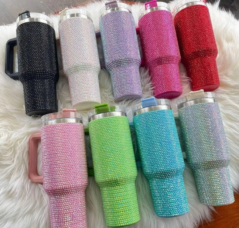 White 40oz Rhinestone Bling Tumblers