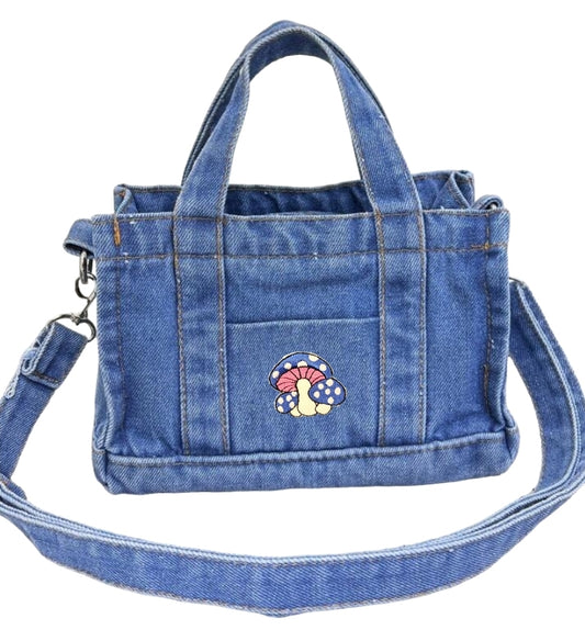 Trendy Mini Denim Crossbody Shoulder Mushroom Bag