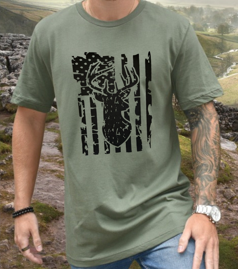 Hunting Distressed Flag Heather Sage Unisex Tshirt