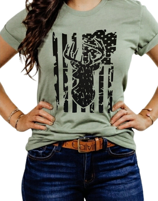 Hunting Distressed Flag Heather Sage Unisex Tshirt