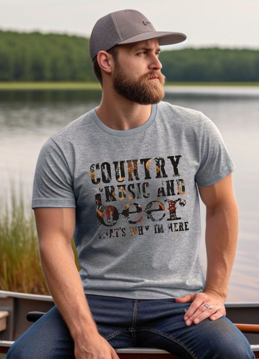 Country Music and Beer Heather Gray Unisex Tshirt