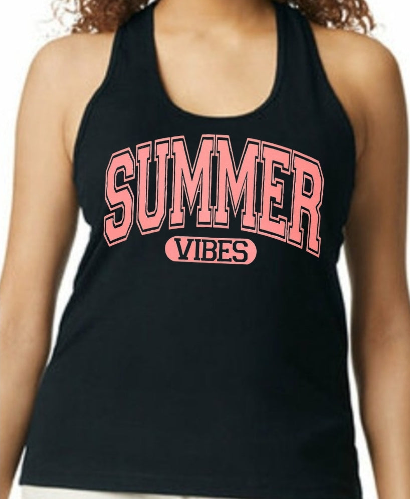 Pink SUMMER VIBES Black Racerback Tank