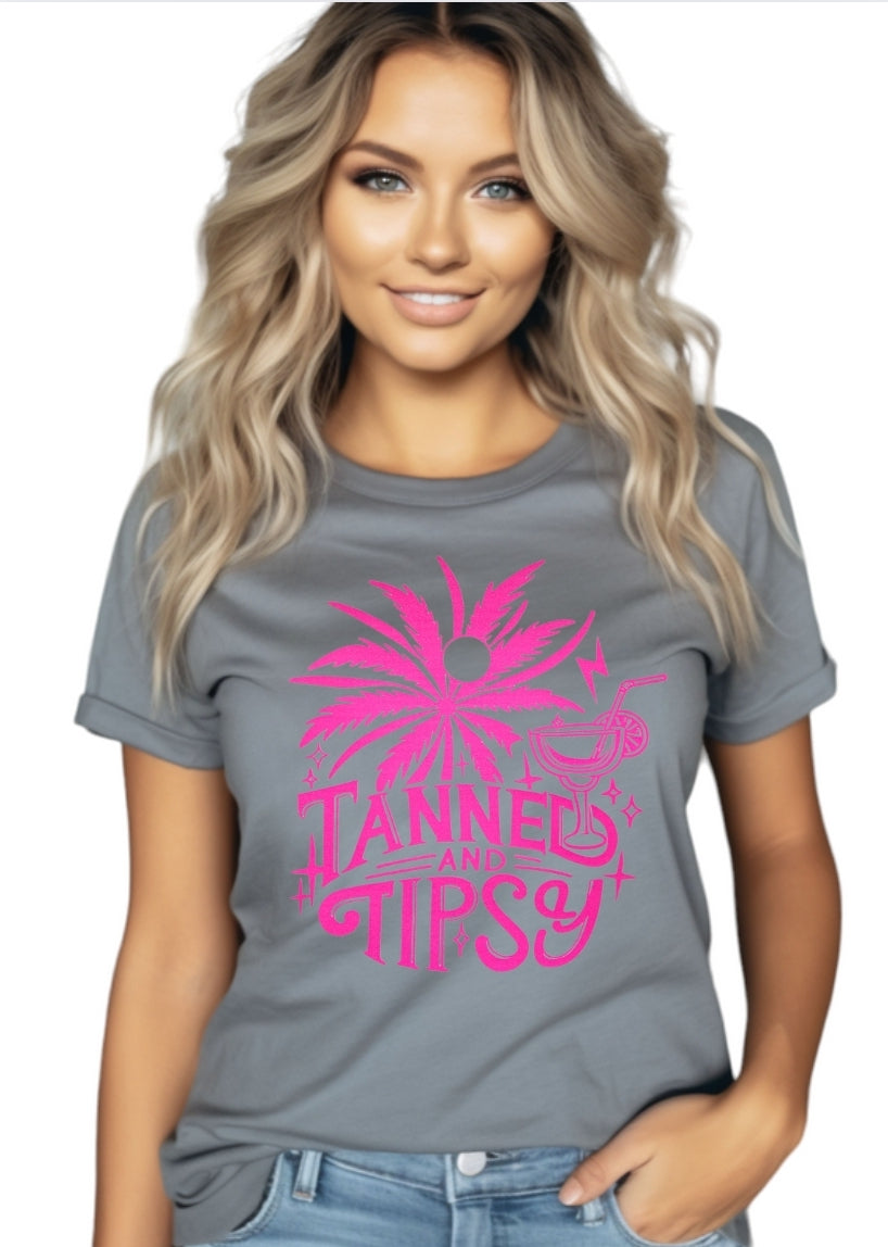 TANNED AND TIPSY Charcoal Tshirt