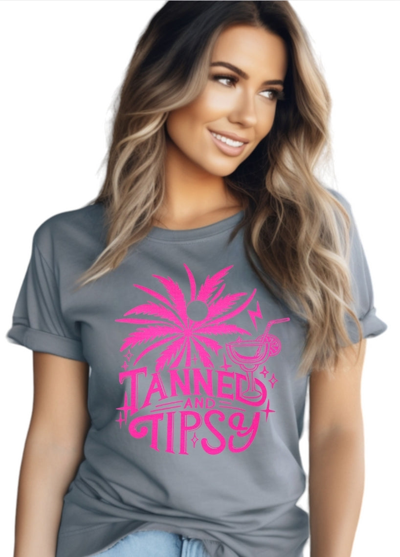 TANNED AND TIPSY Charcoal Tshirt