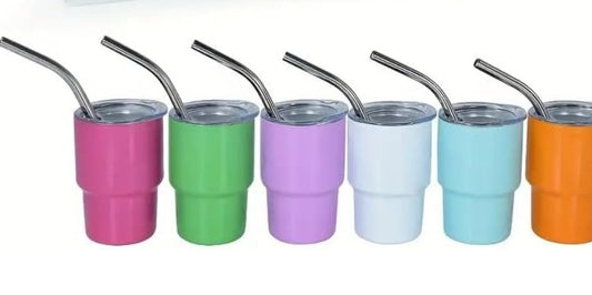 Mini Tumblers 6pc. Set - 3oz. Stainless Steel with Lid and Straw