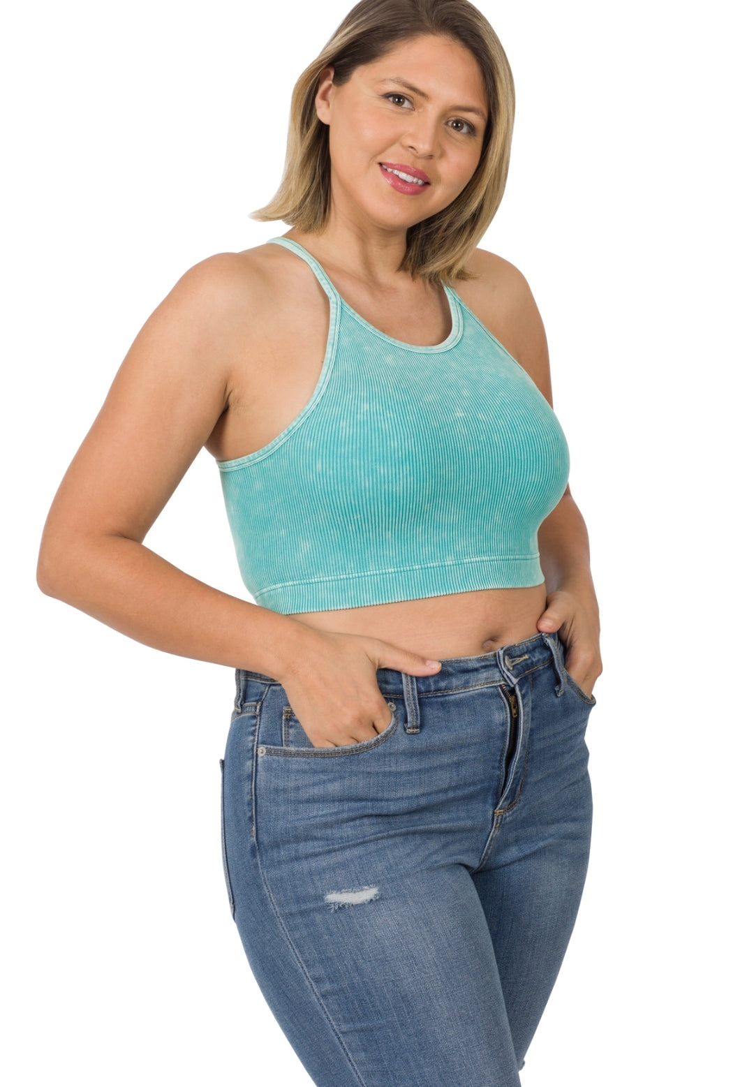 WASHED RIBBED SEAMLESS CROPPED CAMI TOP
