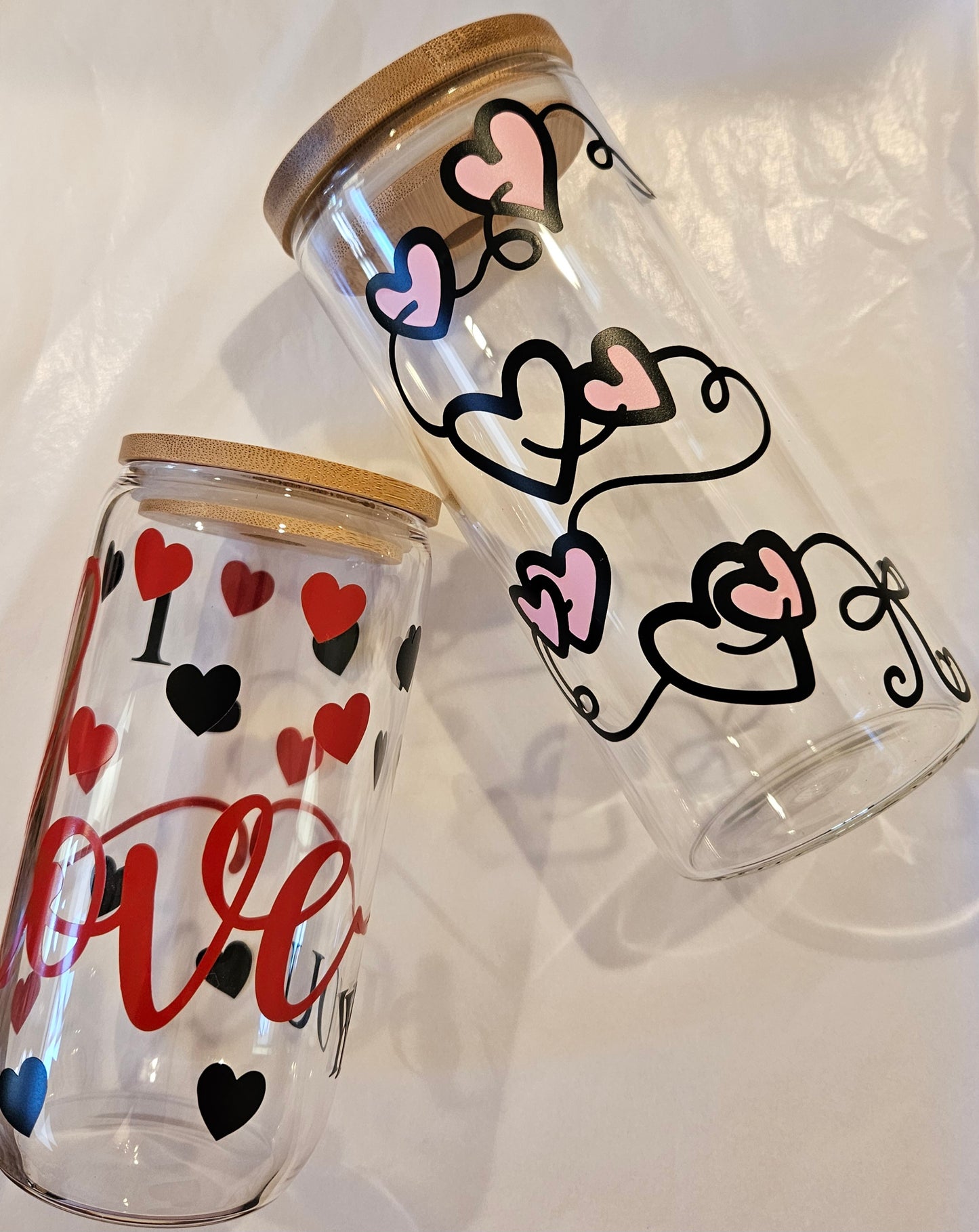 Pink Hearts 20oz Glass Cup