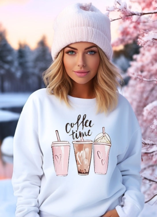 Coffee Time White Unisex Crewneck Sweatshirt