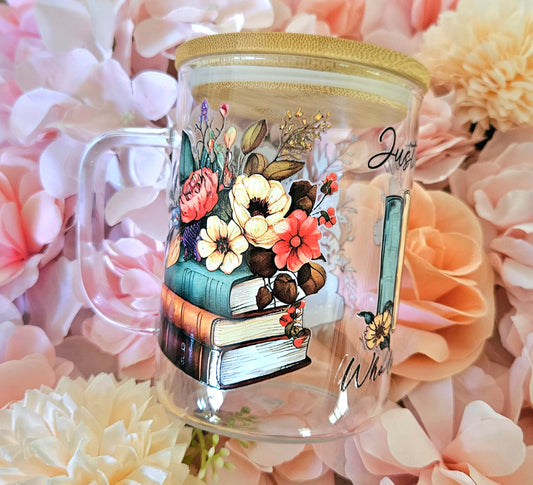 JUST A GIRL WHO LOVES BOOKS 15oz Glass Tumbler with Handle