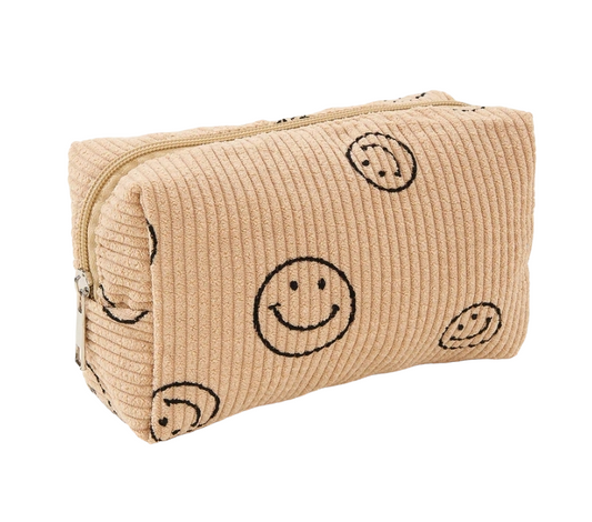 Corduroy Smiley Face Makeup Bag