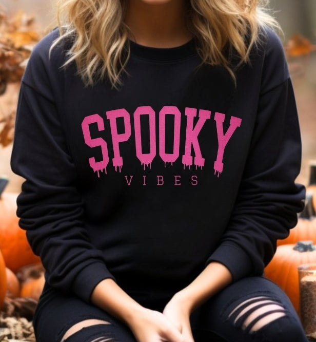 SPOOKY VIBES Black Unisex Crewneck Sweatshirt