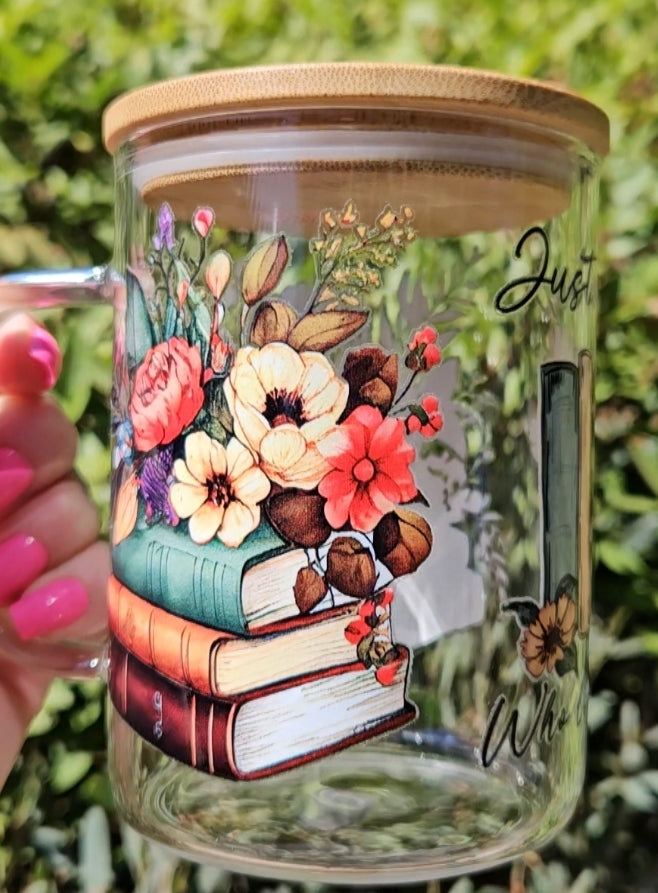 JUST A GIRL WHO LOVES BOOKS 15oz Glass Tumbler with Handle