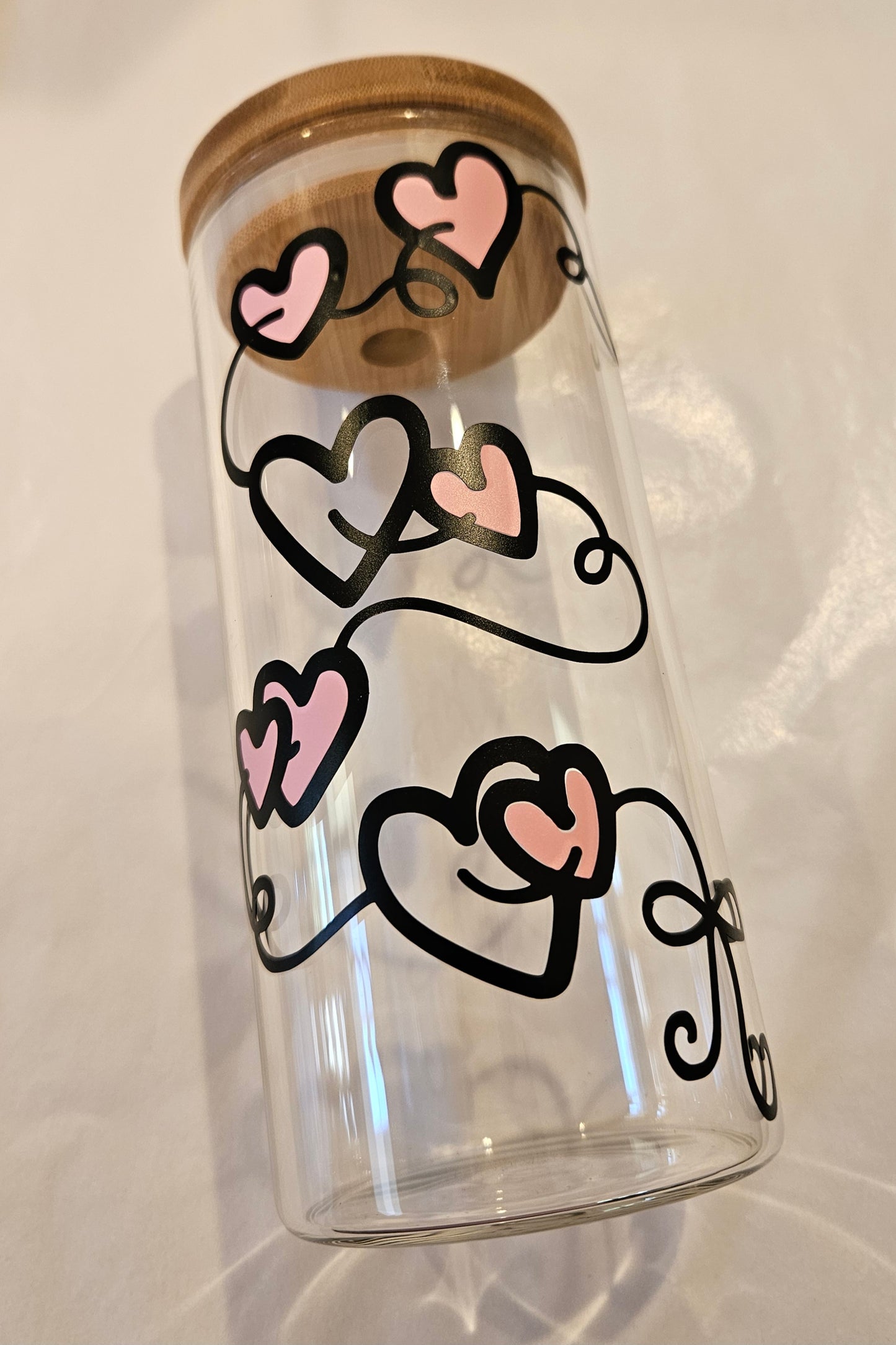 Pink Hearts 20oz Glass Cup