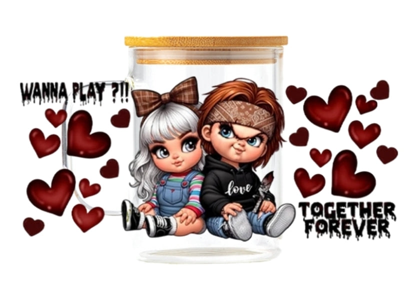 TOGETHER FOREVER 15oz Glass Mug with Bamboo Lid and Straw