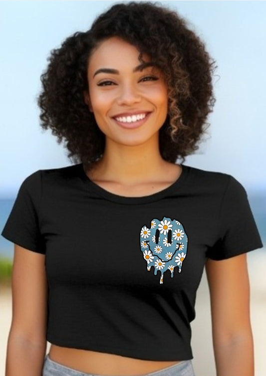 Daisy Smiley Face Drip Crop Top