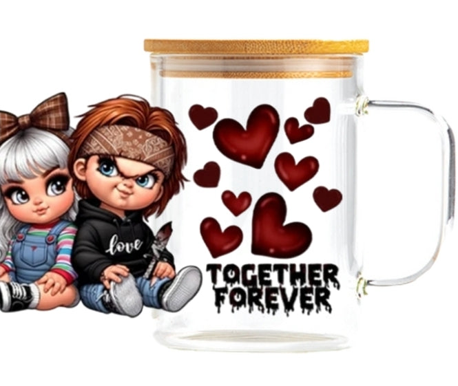 TOGETHER FOREVER 15oz Glass Mug with Bamboo Lid and Straw