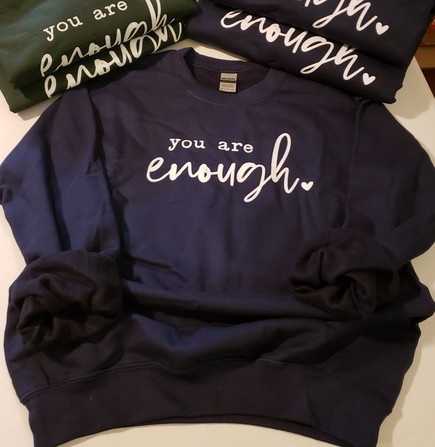You Are Enough Navy Blue or Forest Green Unisex Crewneck Sweatshirt