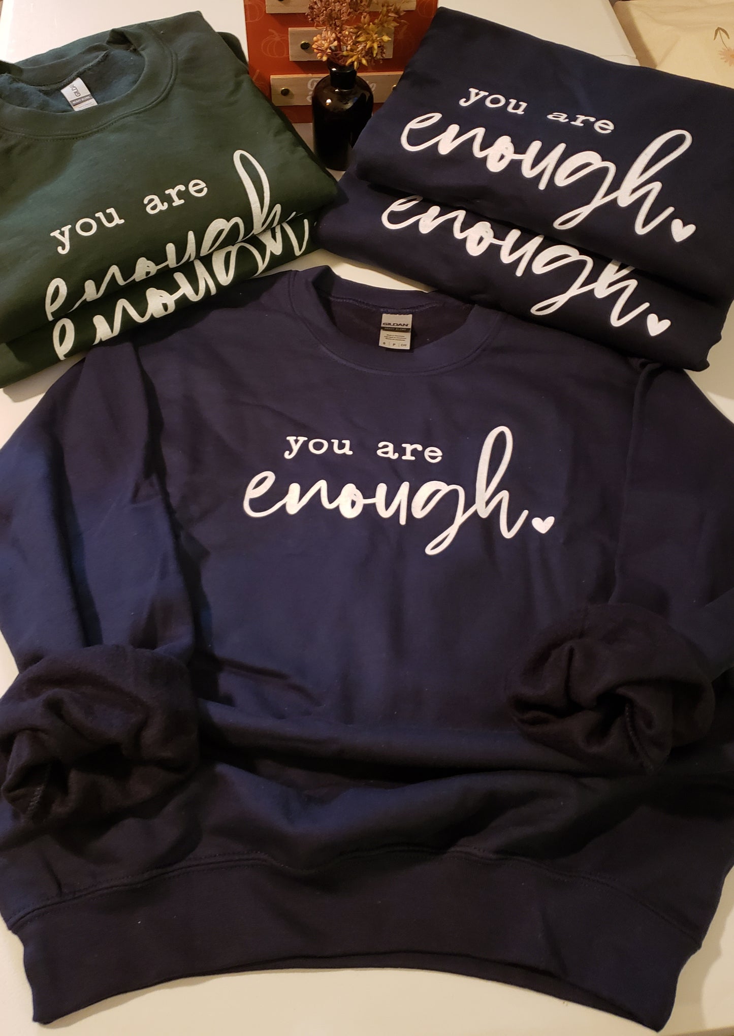 You Are Enough Navy Blue or Forest Green Unisex Crewneck Sweatshirt