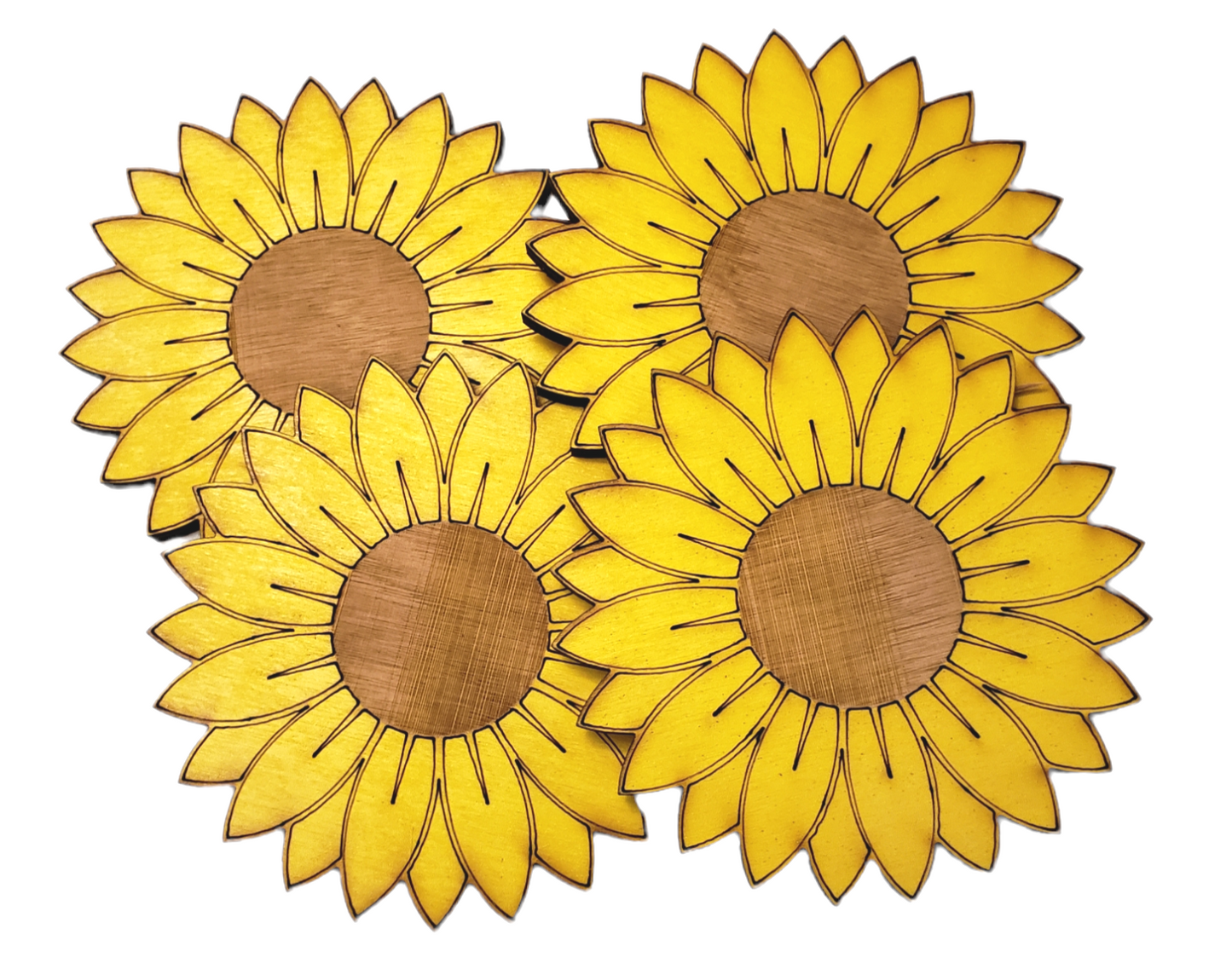 Set of 4 Handmade Farmhouse Inspired Wood Sunflower Coasters