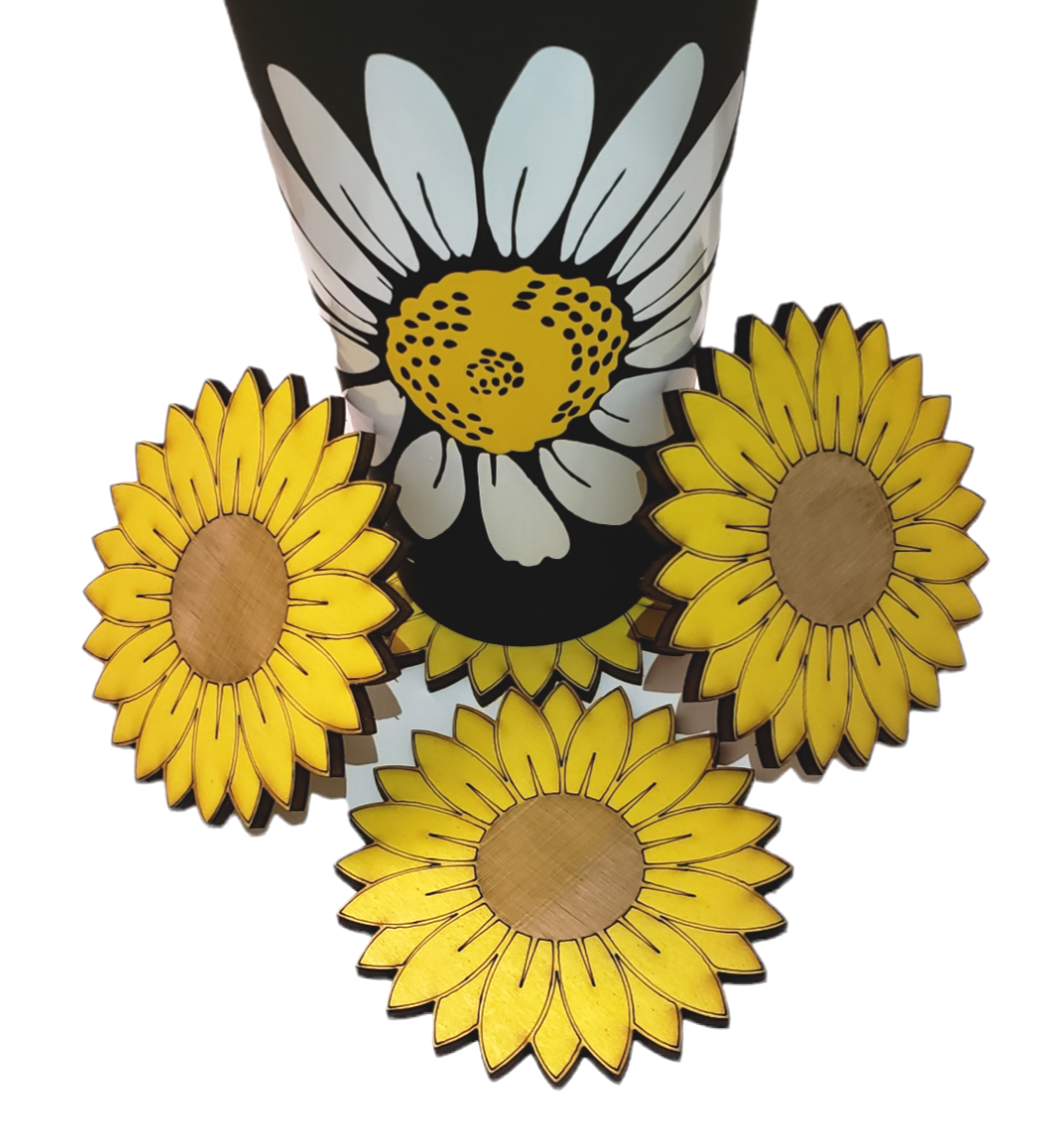 Set of 4 Handmade Farmhouse Inspired Wood Sunflower Coasters