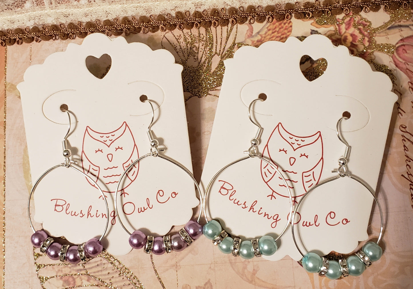 Pearl and Rhinestone Dangle Hoop Earrings