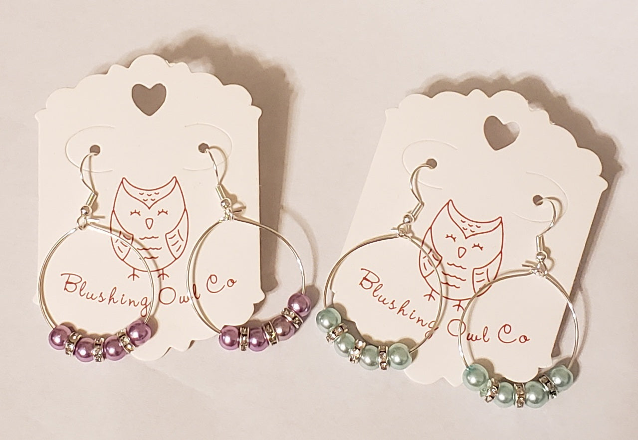 Pearl and Rhinestone Dangle Hoop Earrings