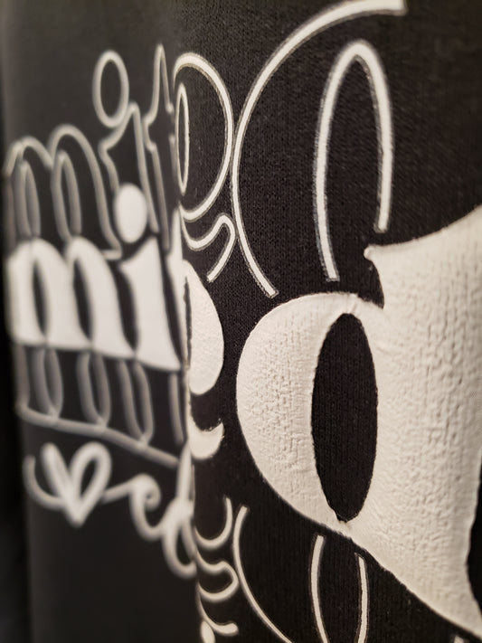 Limited Edition Gray Puff Print Unisex Black Crewneck