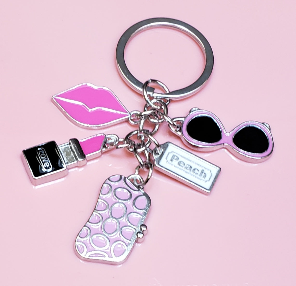 Pink Lipstick Charm Keychain