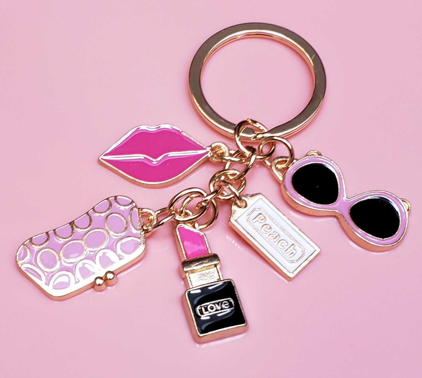 Pink Lipstick Charm Keychain
