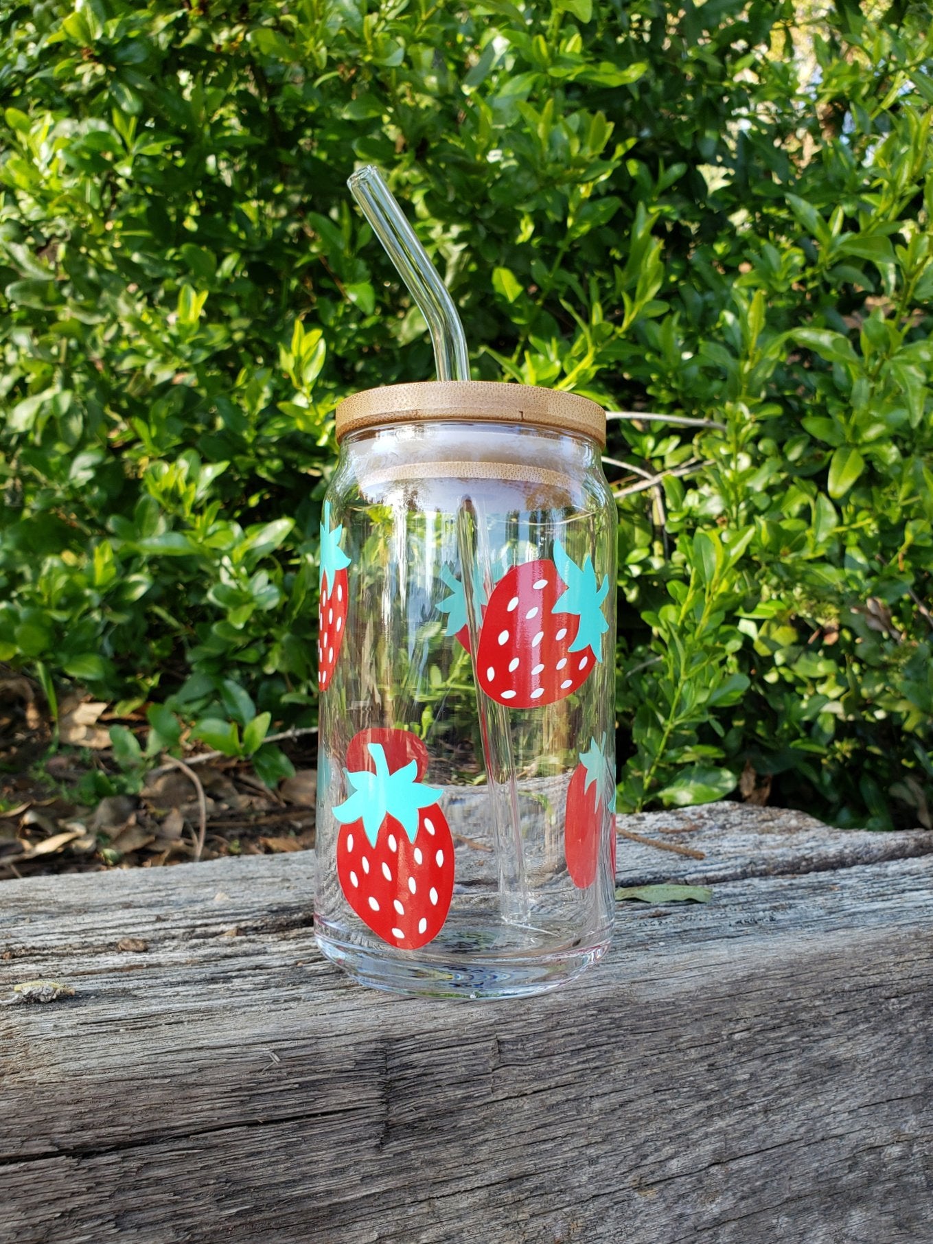 Glass Drink Tumblers With Bamboo Lids & Straws