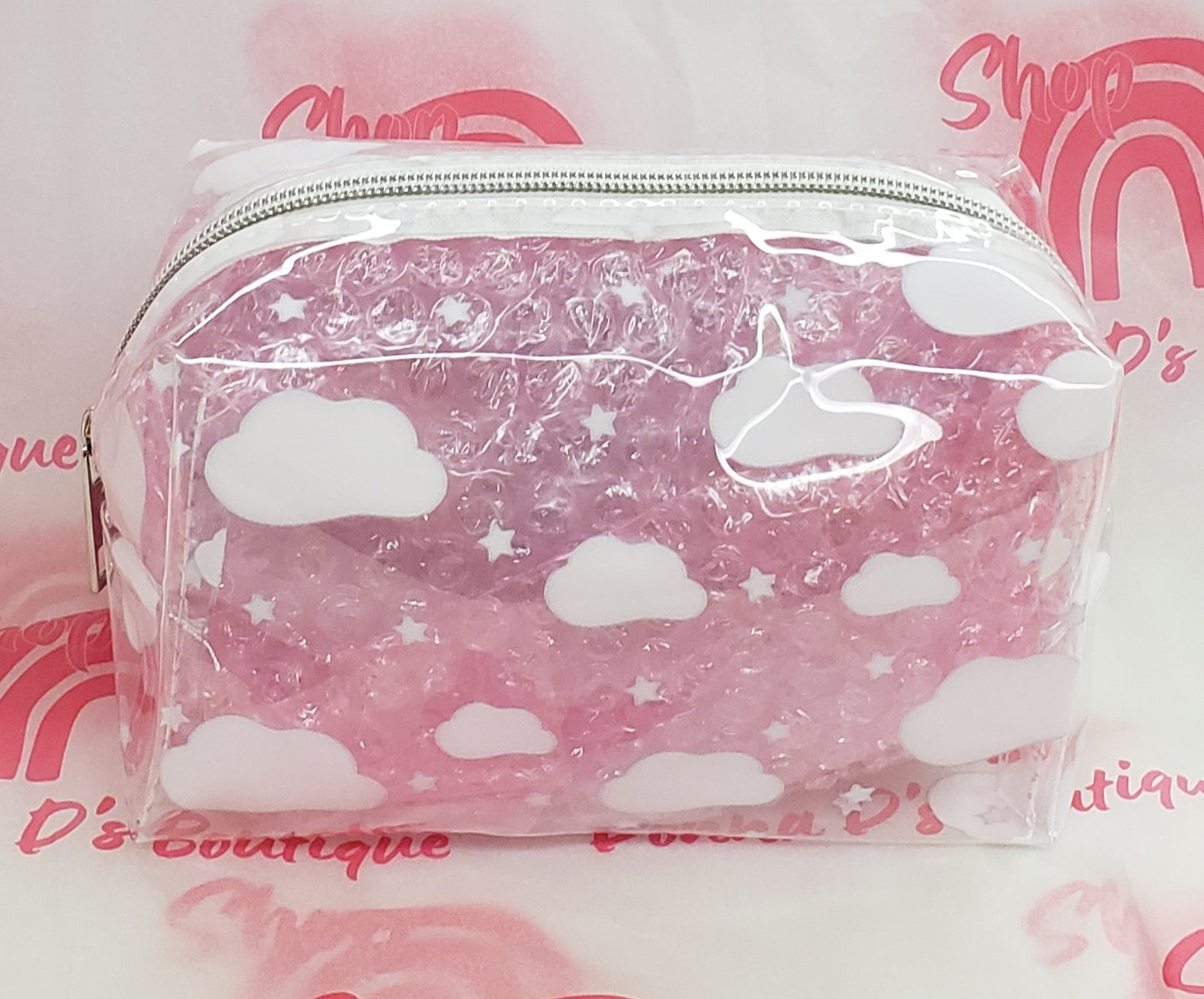 White Cloud Print w/Stars Clear Makeup Bag
