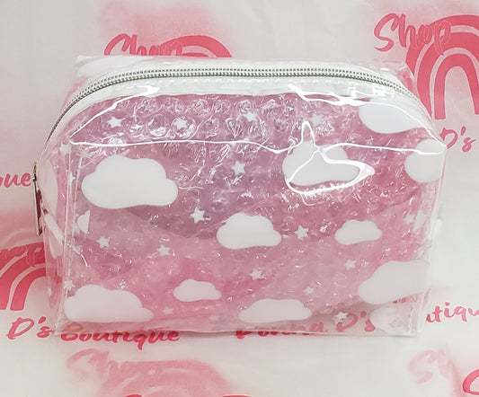 White Cloud Print w/Stars Clear Makeup Bag