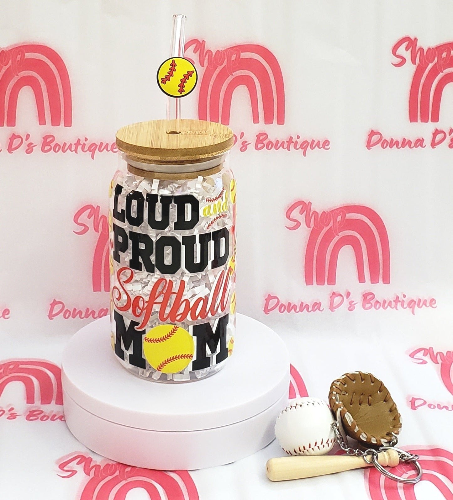 Loud Proud Softball Mom - 16oz Glass Cup