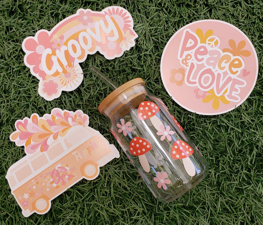 Mushrooms & Flowers - 16oz Glass Cup