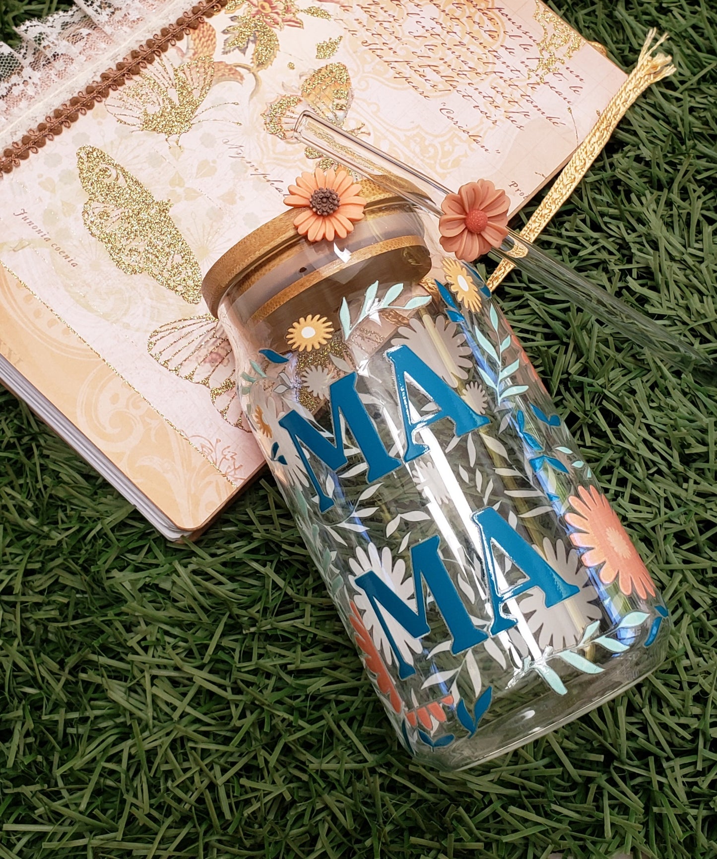 MAMA Flower Glass Cup - 16oz Glass Cup
