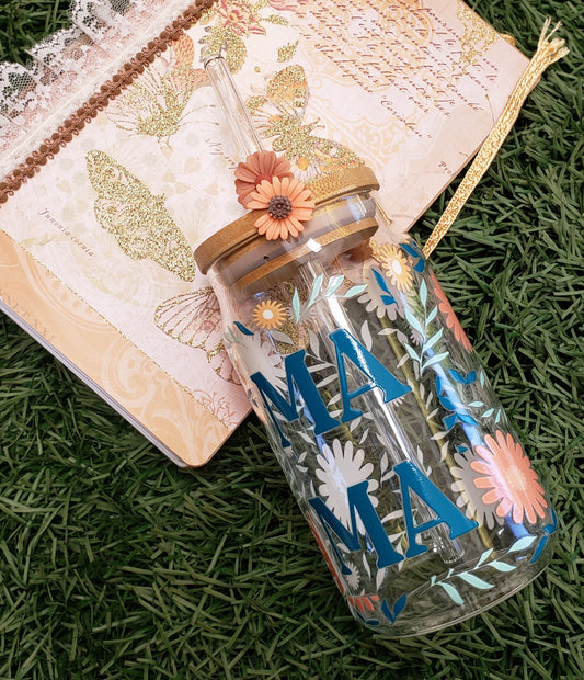 MAMA Flower Glass Cup - 16oz Glass Cup