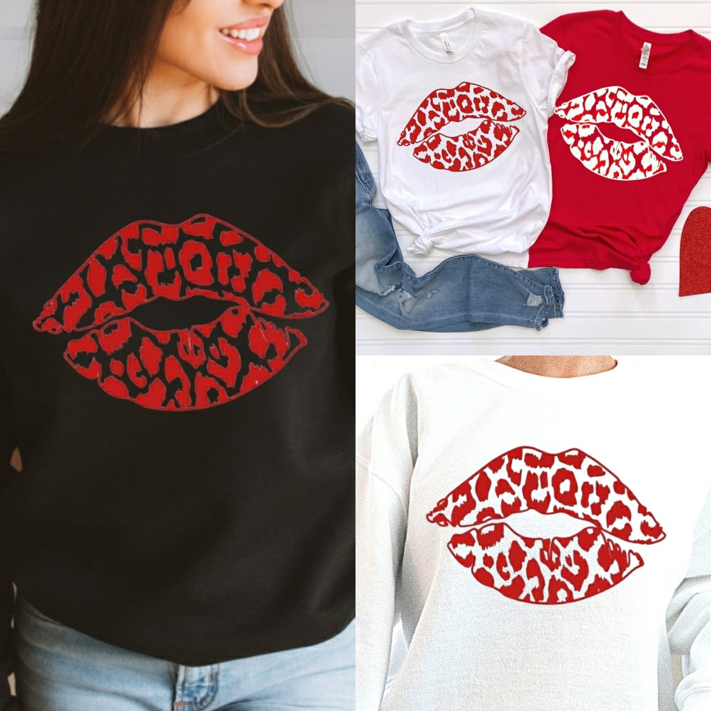 Red Leopard Lip Crewneck Sweatshirt or Tshirt