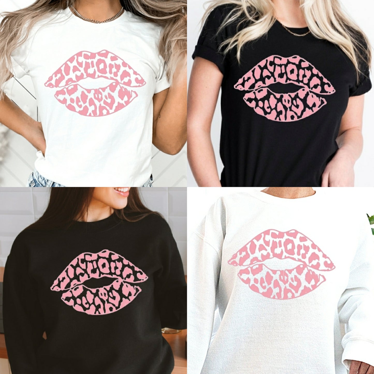 Light Pink Leopard Lip Crewneck Sweatshirt or Tshirt