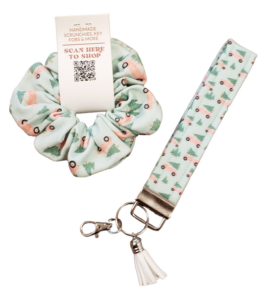 Pink Holiday Cars Scrunchie and Wristlet