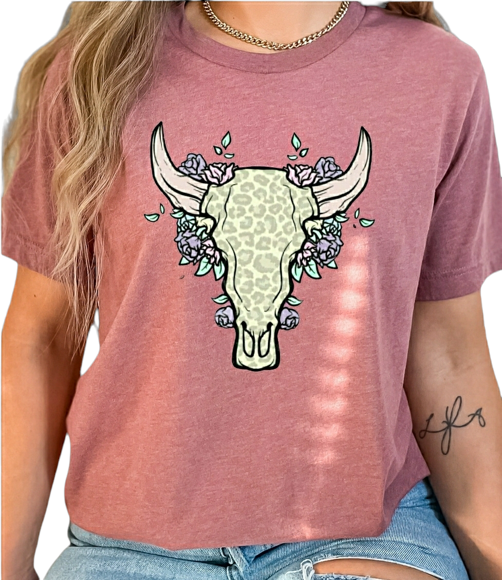 Floral Bull Skull Muave Unisex Tshirt